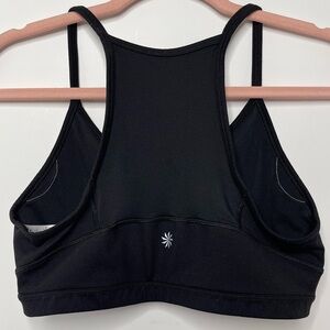 Athleta L Logo Racerback Mesh Panel Sports Bra Super Soft Black